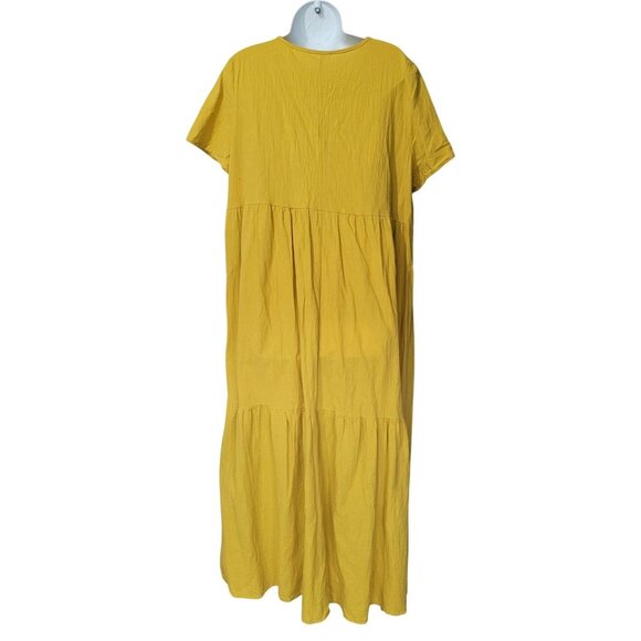 Yellow Cotton Boho Tiered Maxi Dress With V-Neck Short Sleeves 2XL - Picture 2 of 9